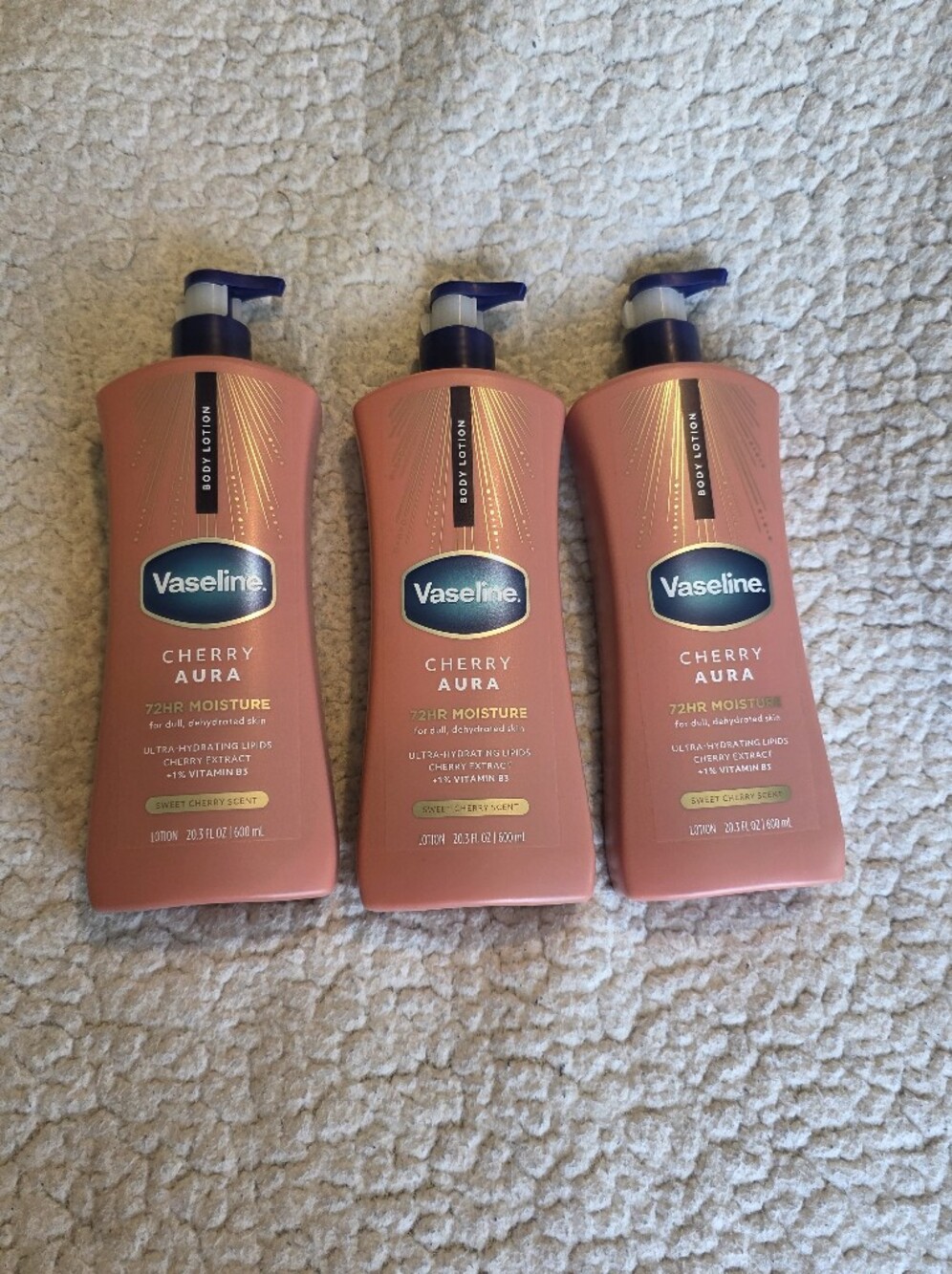 Vaseline Cherry Aura Body Lotion 20.3 oz Sweet Cherry Scent 72HR Moisture (3 Pac